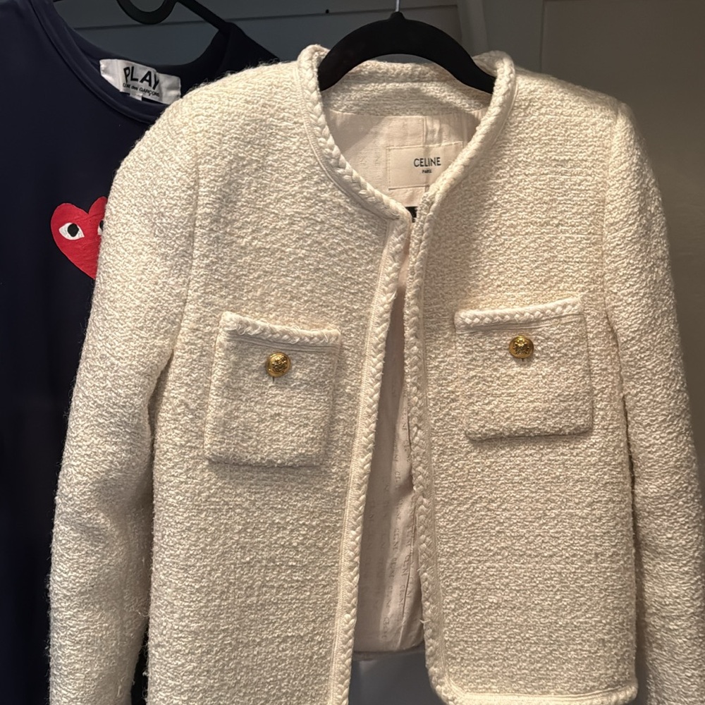 Celine Paris Cream Tweed Blazer with Gold Accents